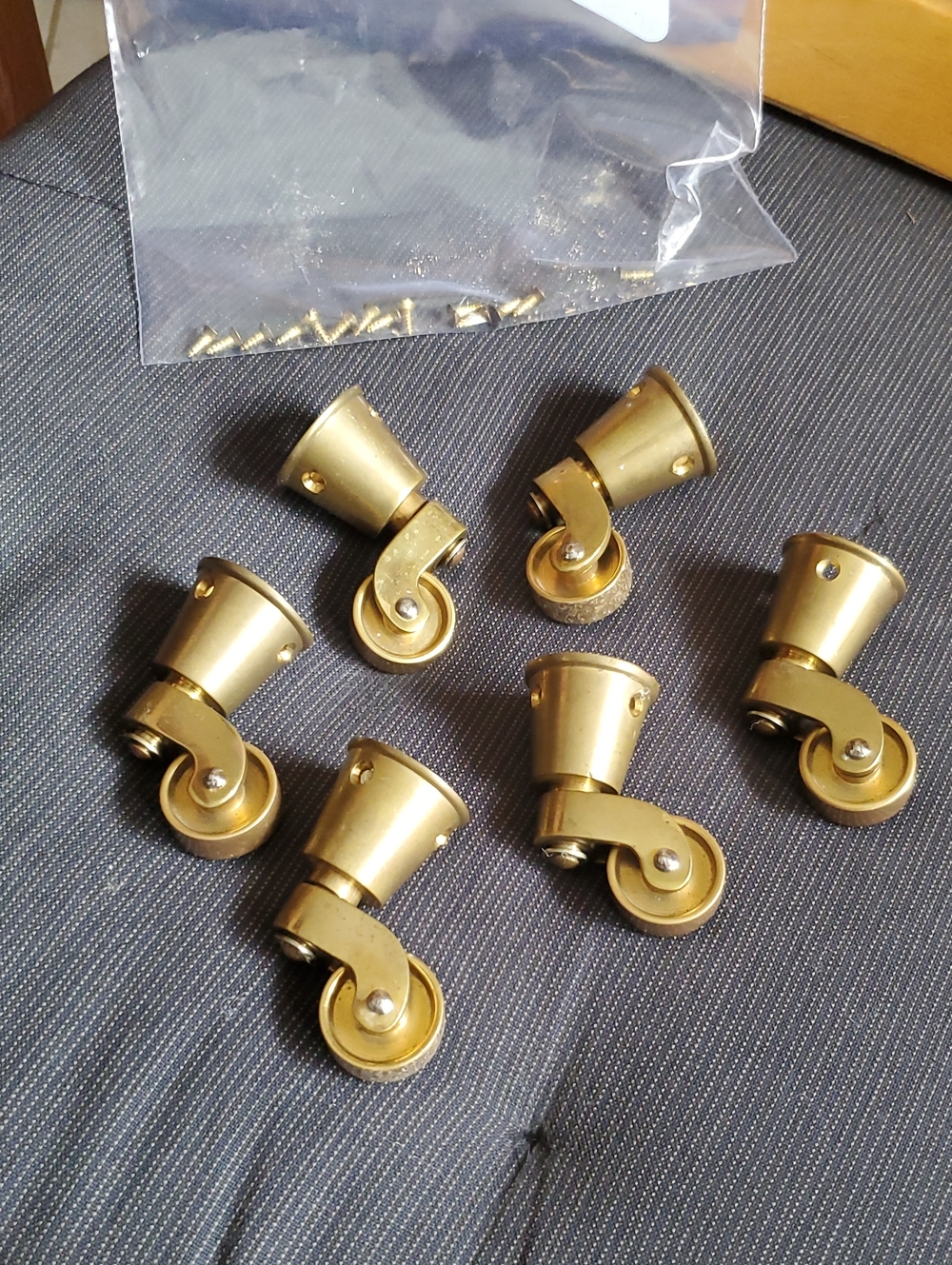 6 Brass Vintage Style Furniture Cup Caster With Swivel Wheel